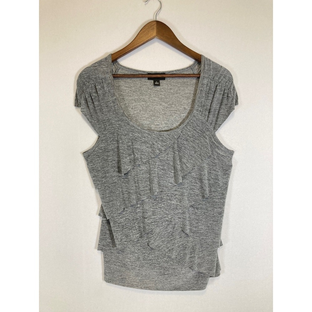Business Casual AB Studio Women Large Grey Ruffle Front Cap Sleeve Knit Top
